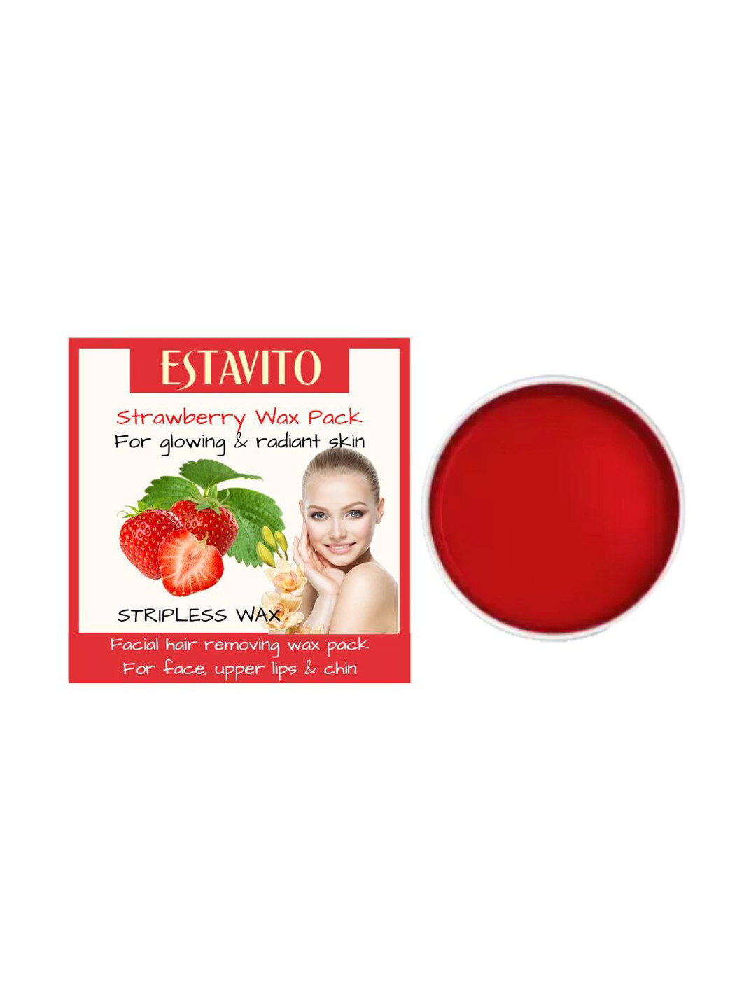 Estavito Strawberry Facial Hair Removing Stripless Wax for Glowing & Radiant Skin - 80g