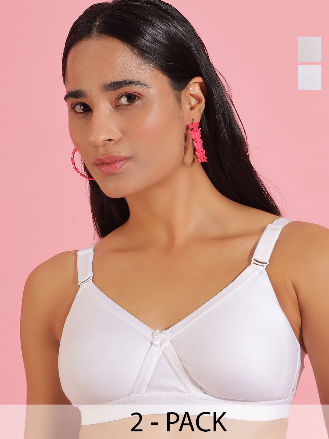 Dollar Missy Pack of 2  Cotton Wire-Free Crossover Support Seamless Full Coverage Bra