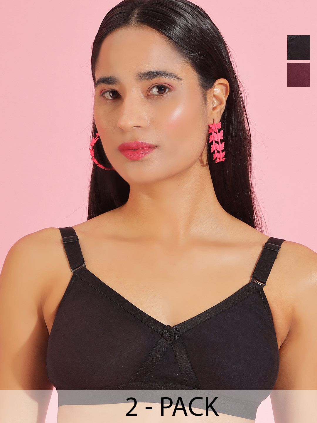 Dollar Missy Pack of 2  Cotton Wire-Free Crossover Support Bra