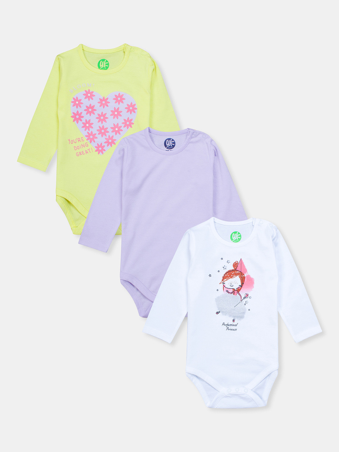 YK Girls Pack Of 3 Printed Pure Cotton Rompers