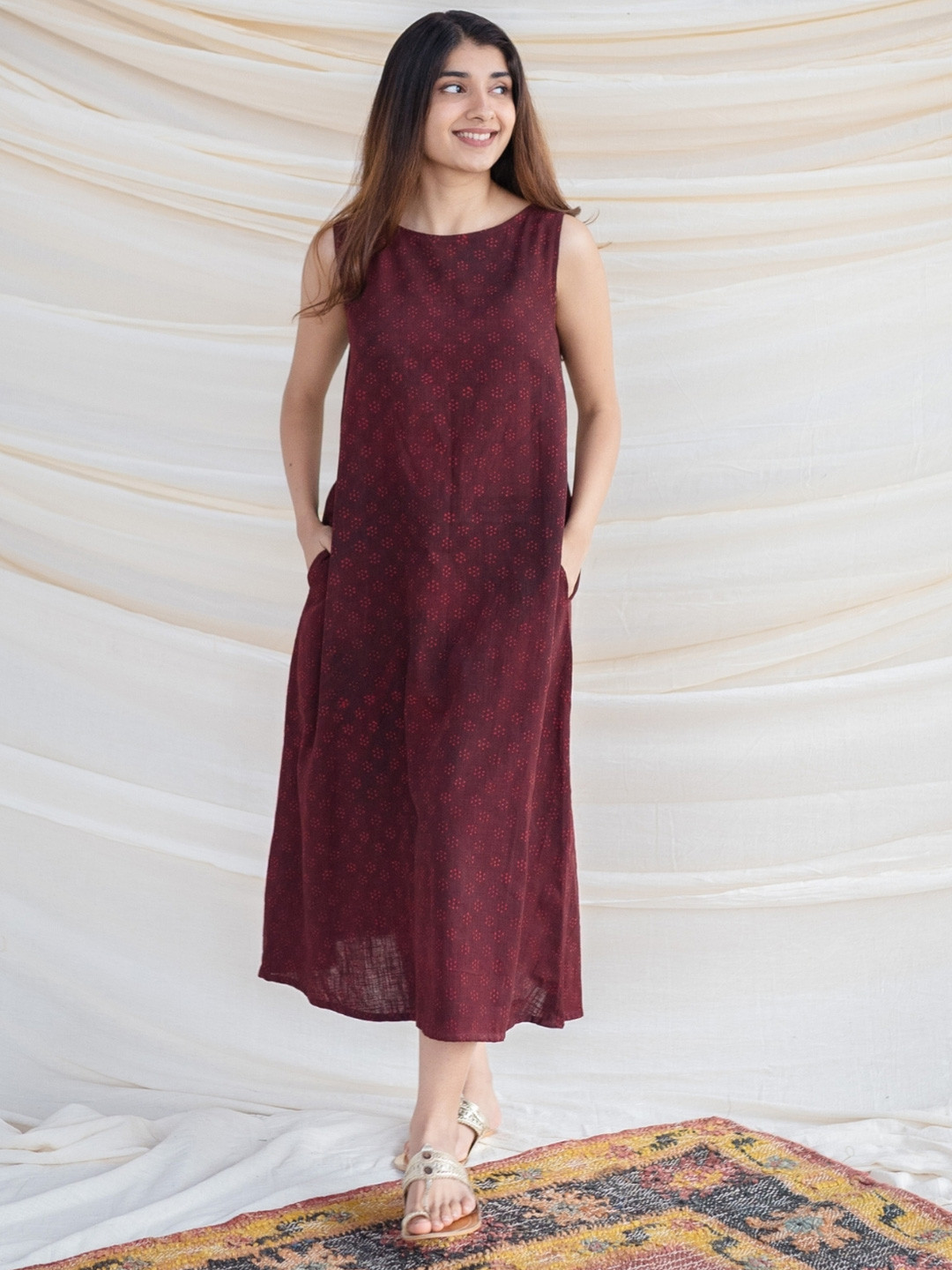 THE INDIAN ETHNIC CO Printed Cotton Knee Length Ethnic Dresses