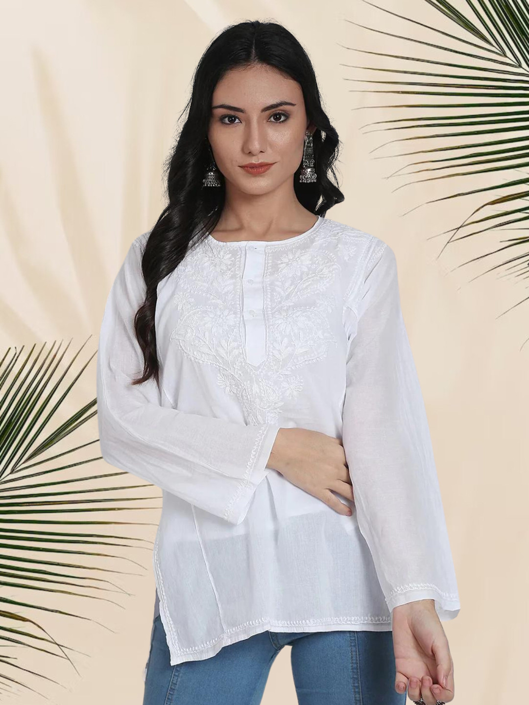 PARAMOUNT CHIKAN Women Embroidered Lucknowi Chikankari Cotton Kurti