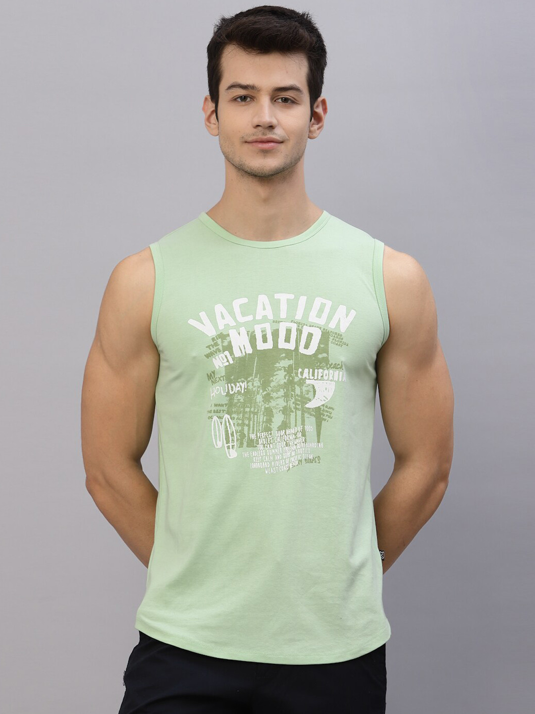 Rigo Printed Slim Fit Sleeveless Cotton Innerwear Gym Vest