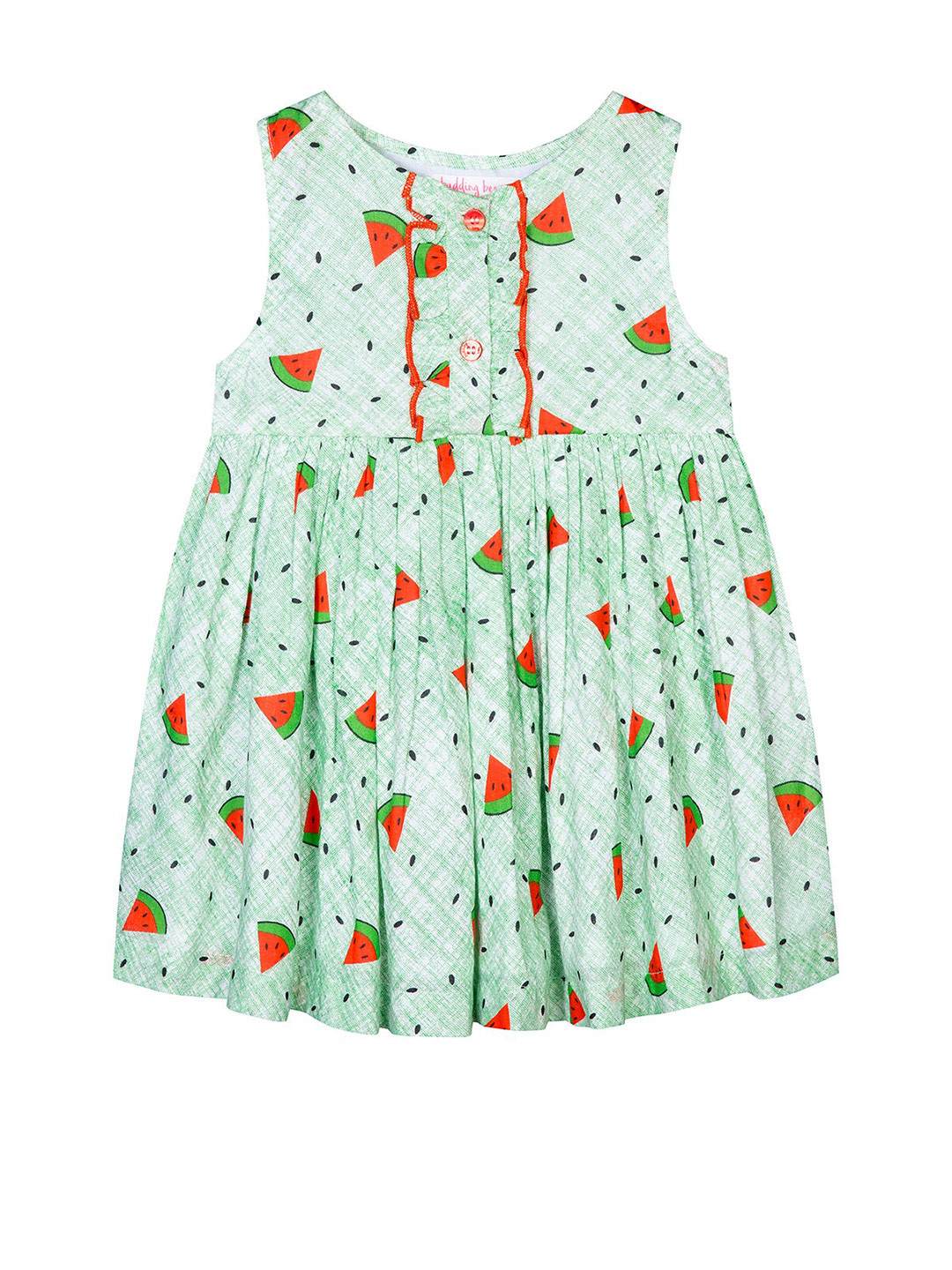Budding Bees Green A-Line Dress
