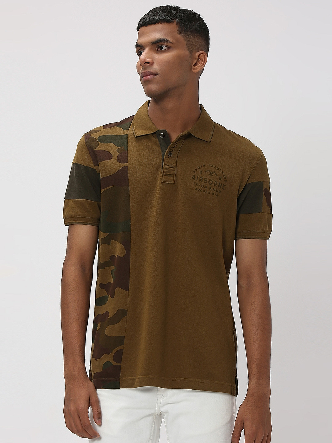 Mufti Cafouflage Polo Collar Slim Fit Pure Cotton T-shirt