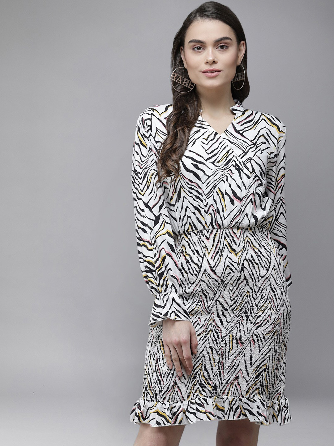 The Dry State White Tie-Up Neck A-Line Dress