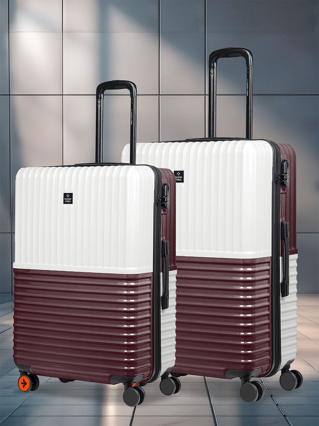 Nasher Miles Istanbul Hard-Sided ABS and PC Set of 2 M/L Cream Brown Trolley Bags 65-75cm