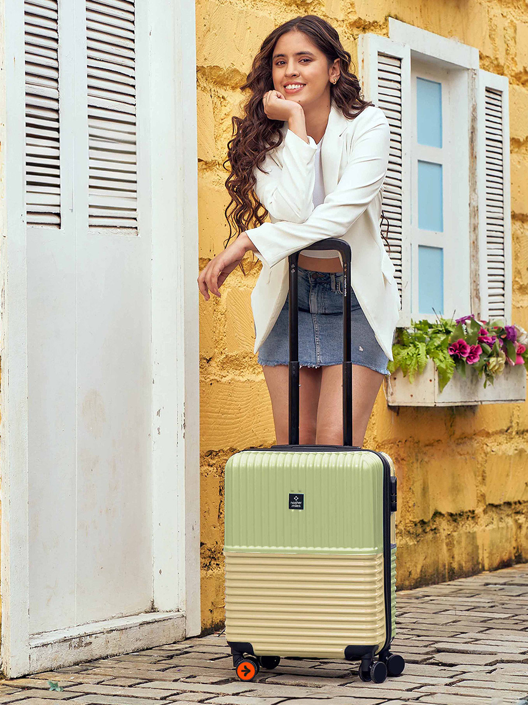 Nasher Miles Istanbul Hard-Sided ABS and PC Cabin Green Yellow Trolley Bag - 20Inch 55cm