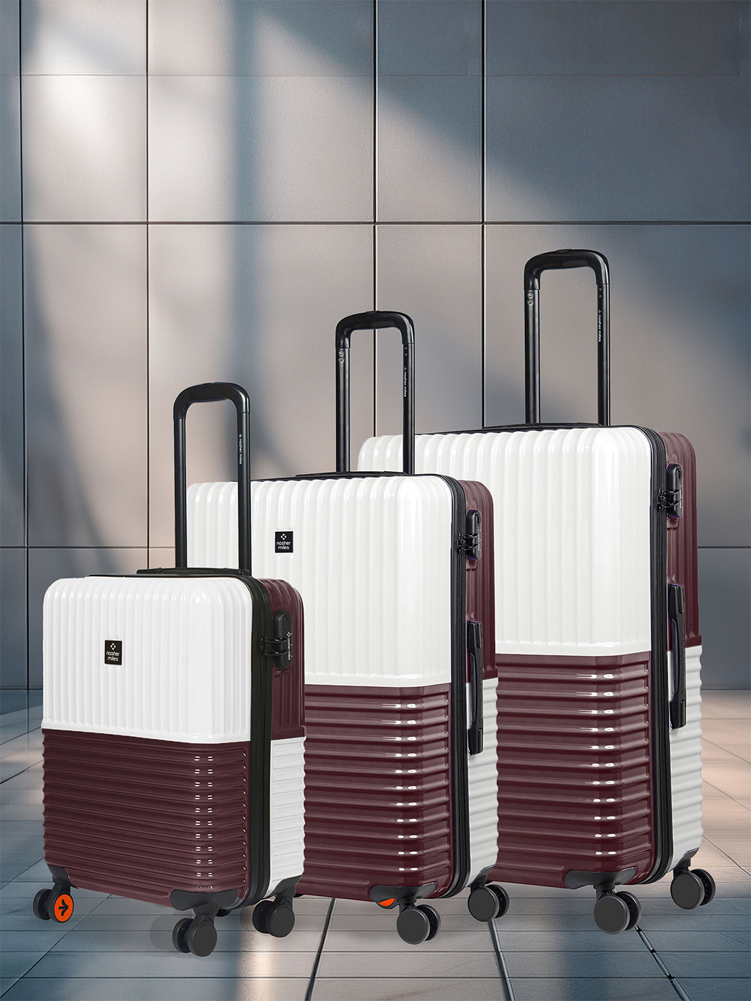 Nasher Miles Istanbul Hard ABS & PC Set of 3 S/M/L Cream Brown Trolley Bags 55-65-75cm