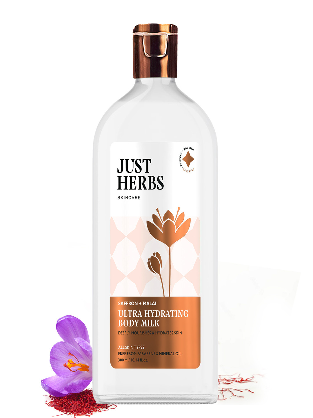 Just Herbs Skincare Ultra Hydrating Body Milk Lotion with Saffron & Malai - 300 ml