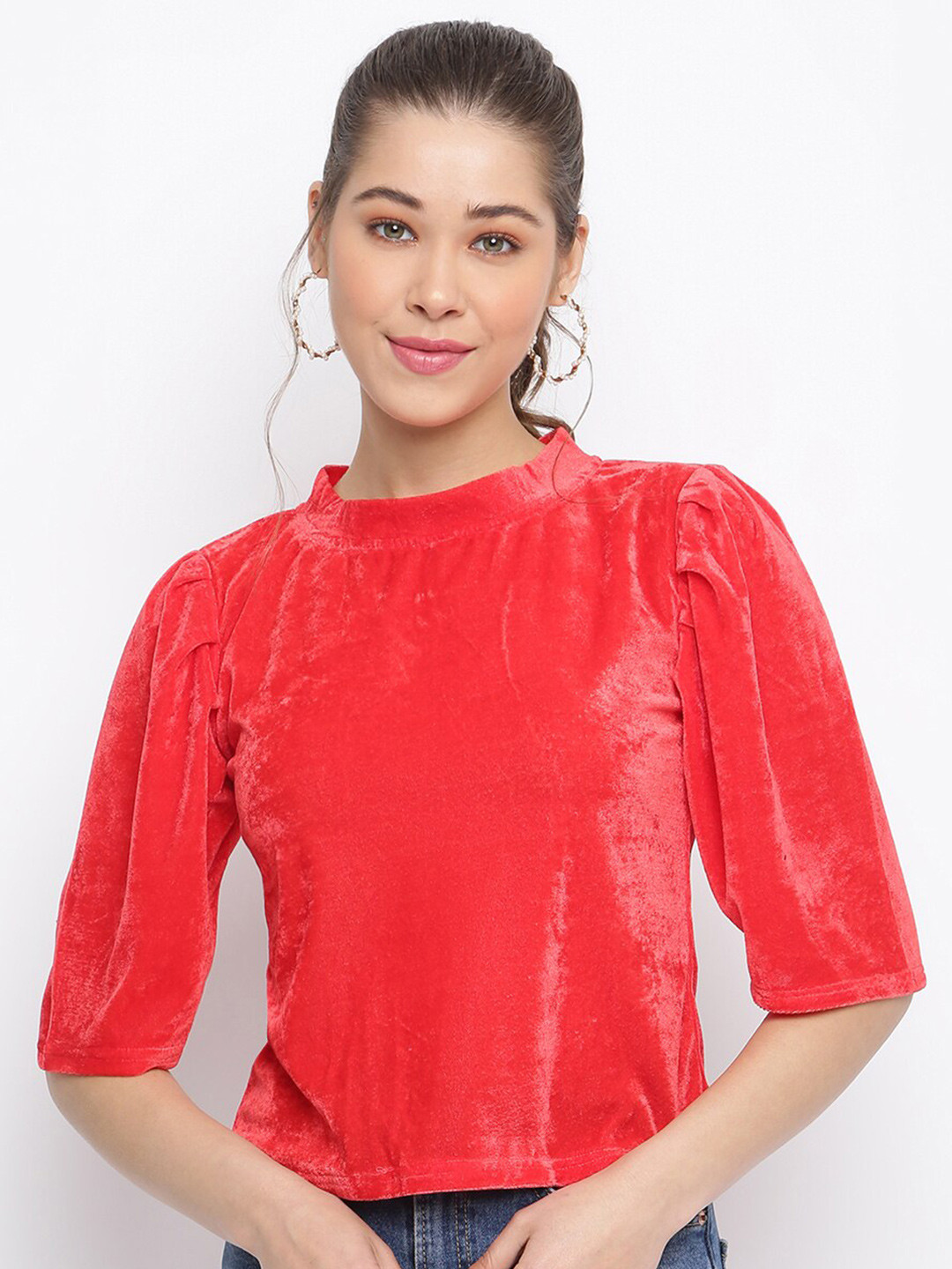 Mayra Red Velvet Top