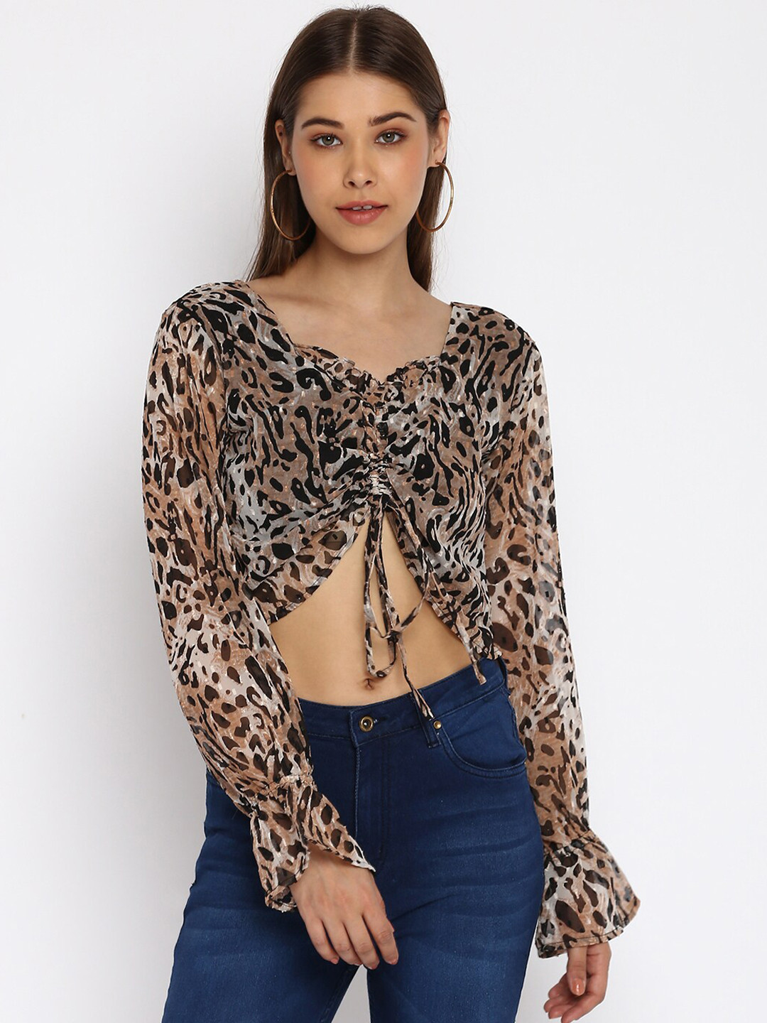 Mayra Animal Print Georgette Wrap Crop Top