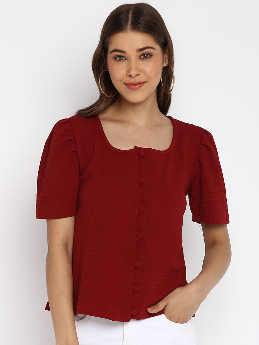 Mayra Square Neck Shirt Style Short Sleeves Velvet Top