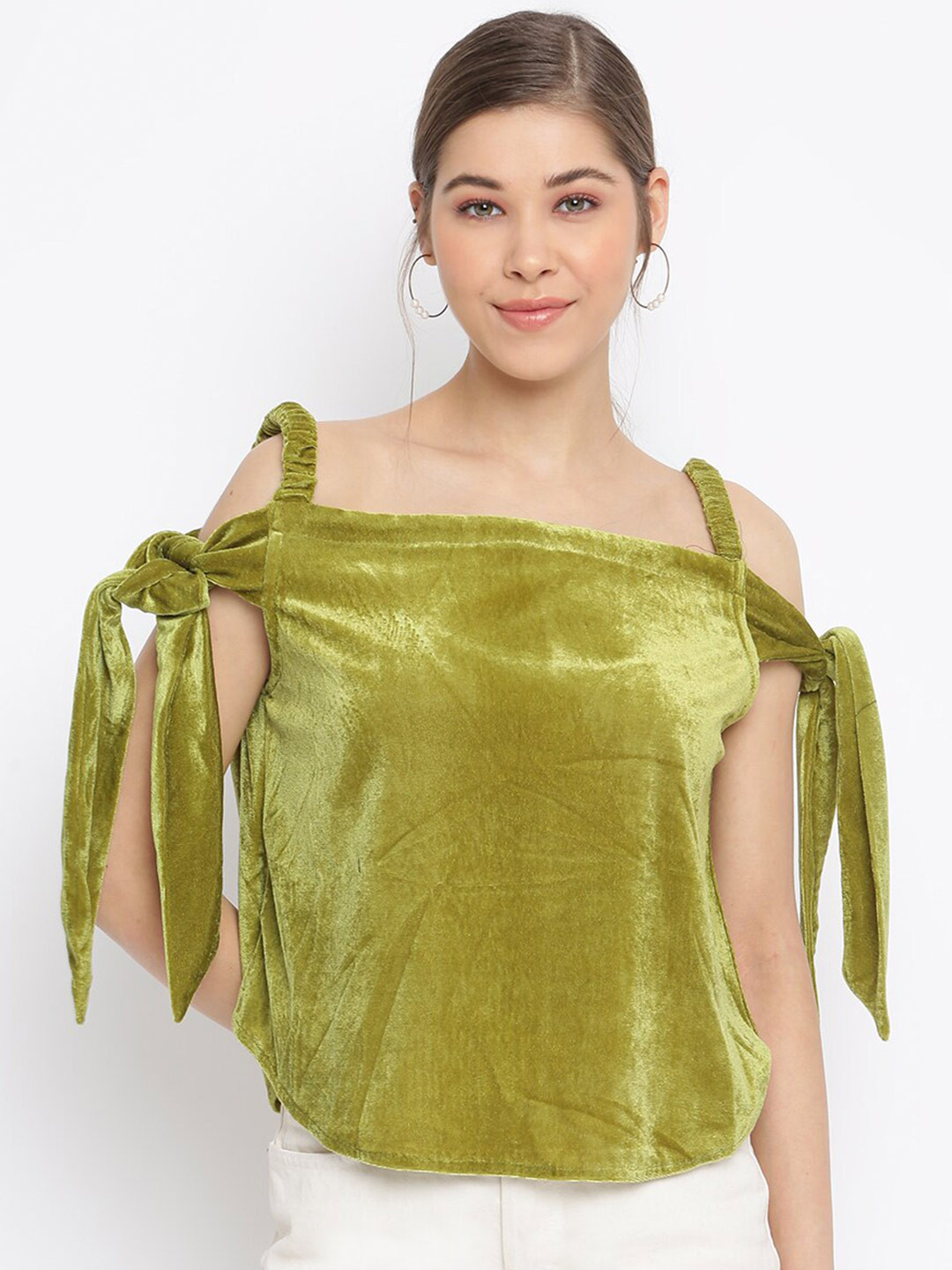 Mayra Green Velvet Square Neck Sleeveless Top