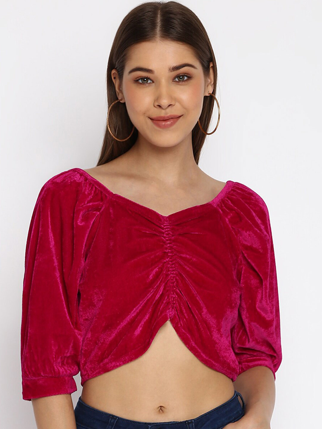 Mayra Ruched Detail Velvet Crop Top