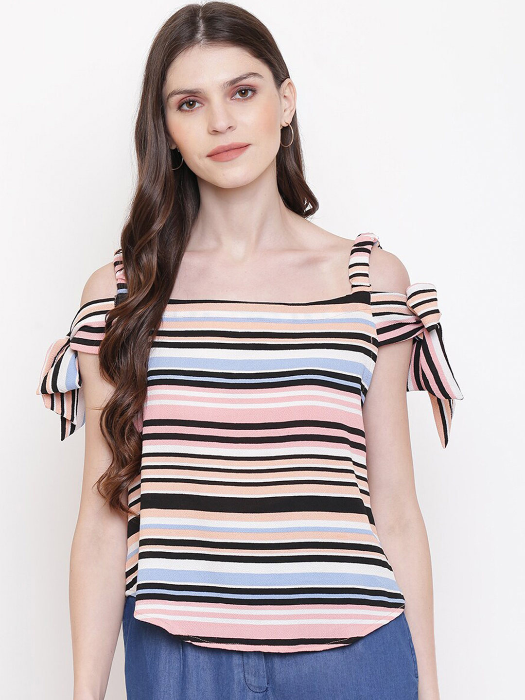 Mayra Striped Cold-Shoulder Regular Top
