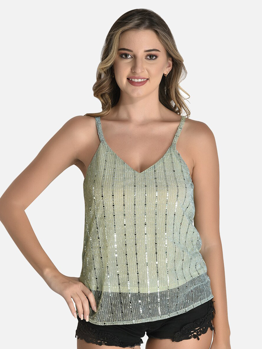 StyFun Embellished Shoulder Strap Sleeveless Top