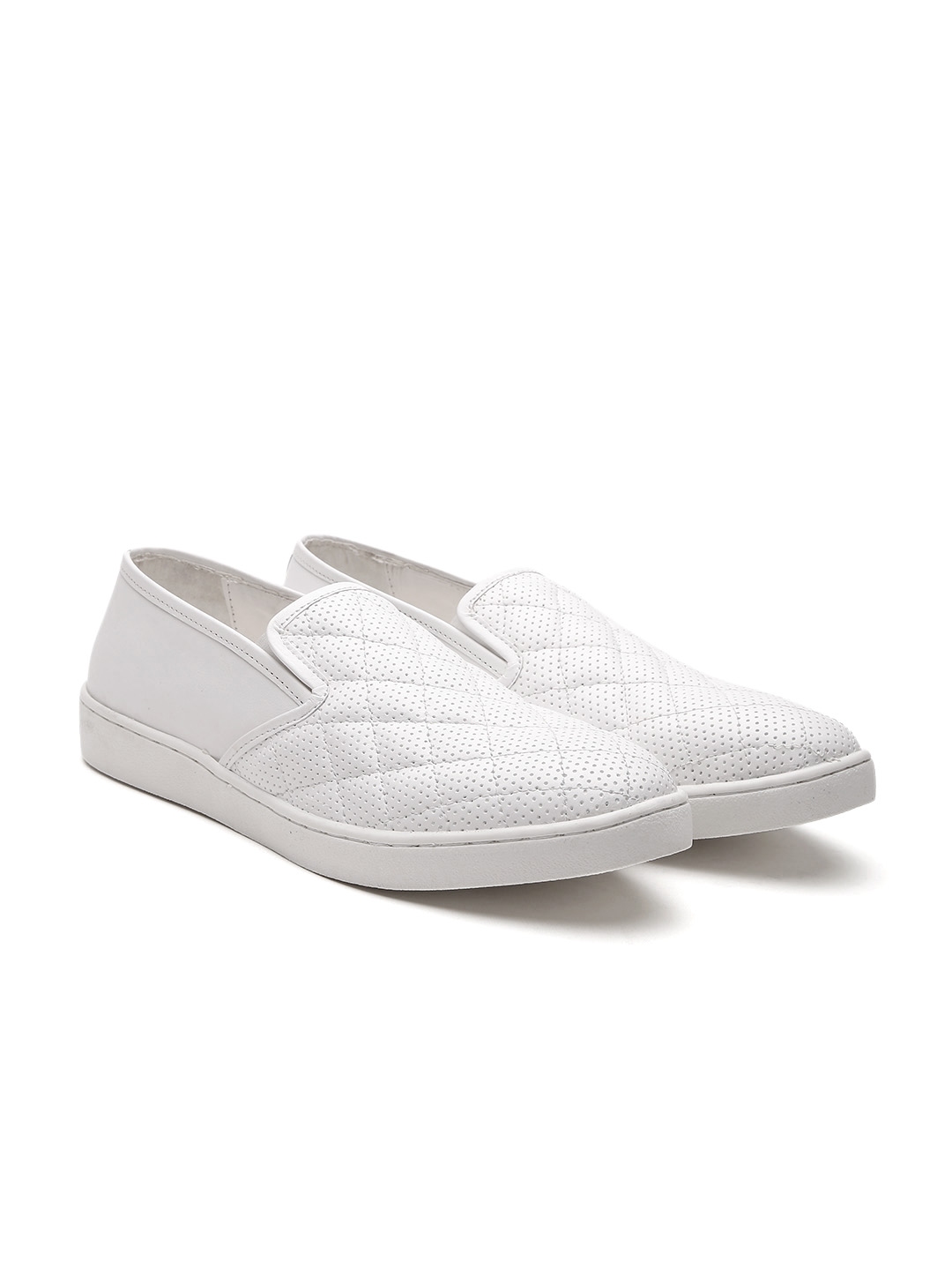 white quilted slip on sneakers