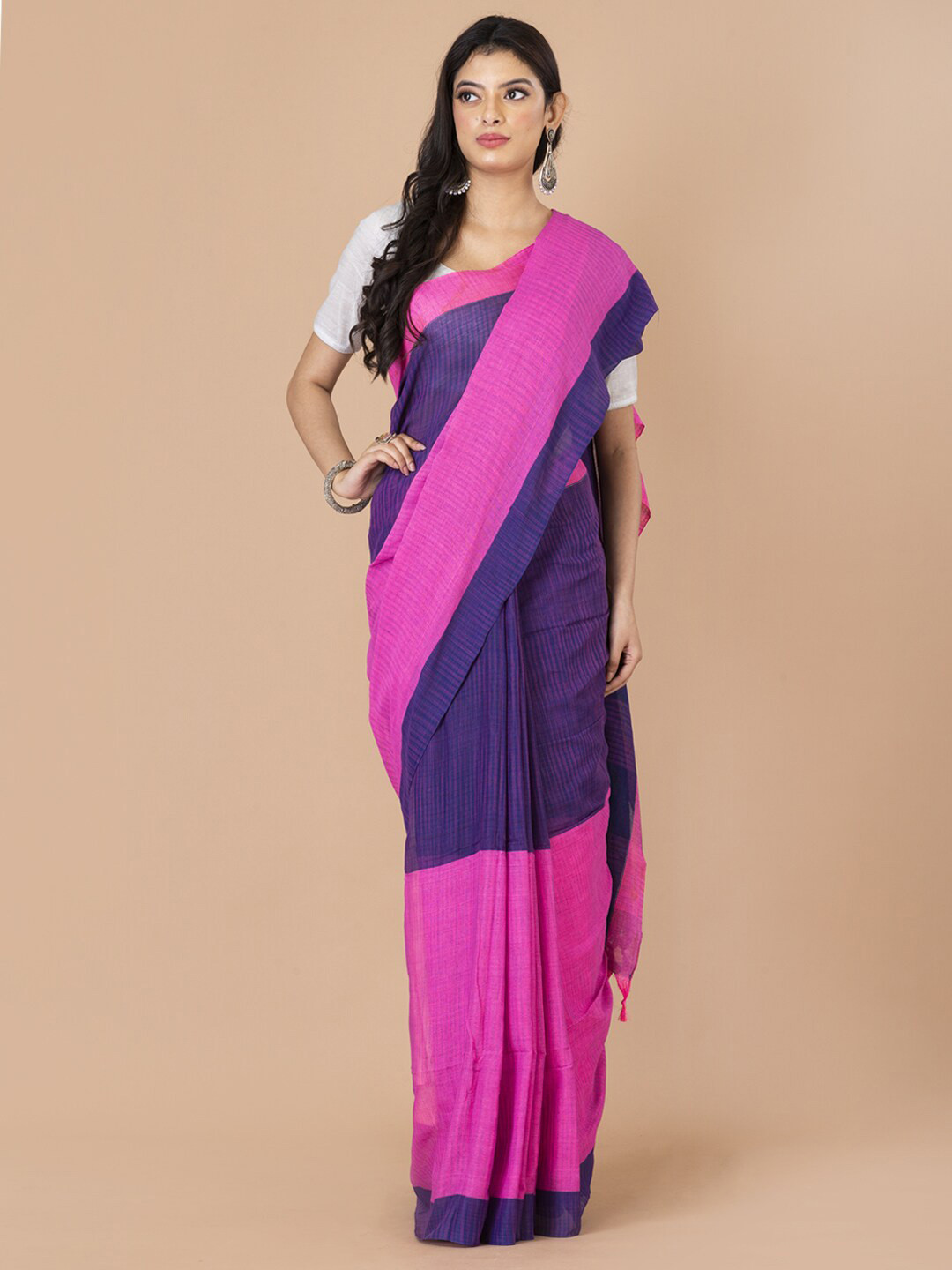 Laa Calcutta Colourblocked Woven Design Pure Cotton Saree