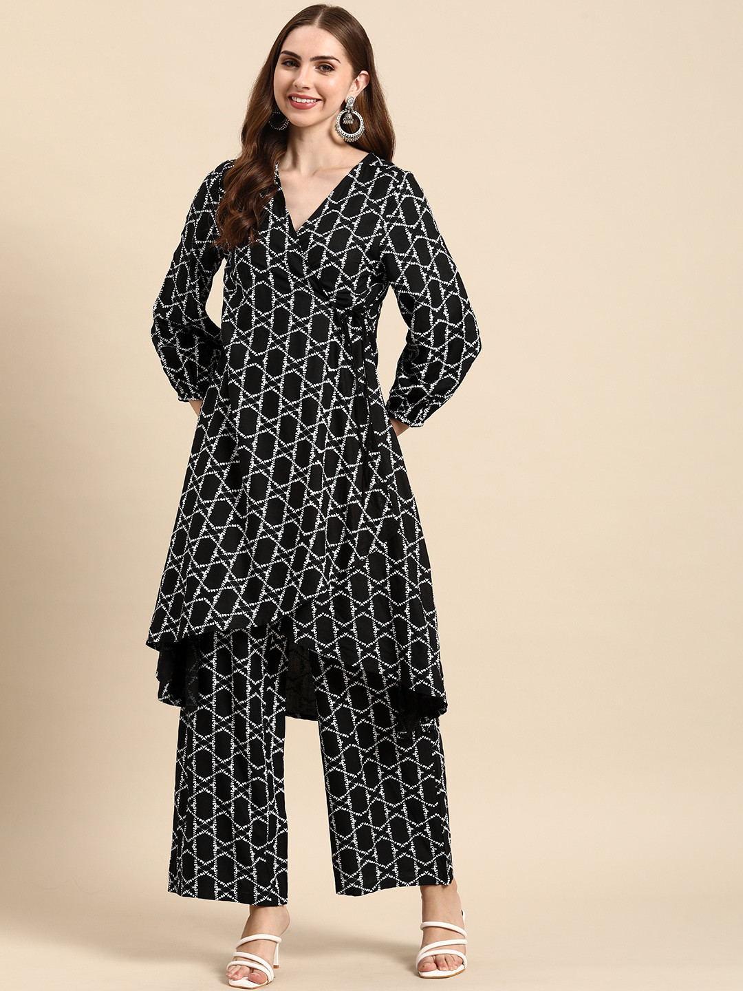 Anouk Women Printed Angrakha Kurta with Palazzos