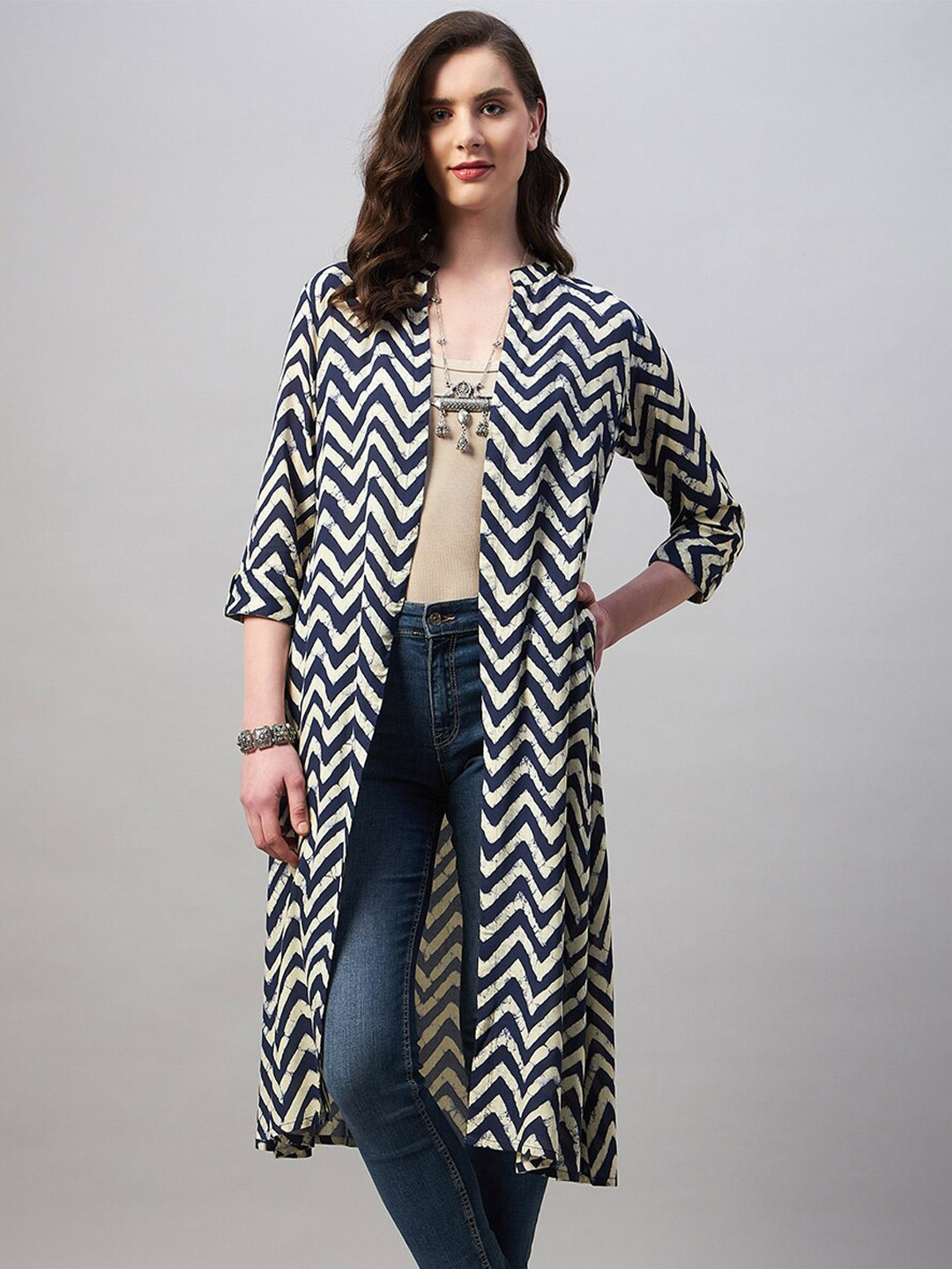 Azira Women Chevron Longline Front Open Shrug
