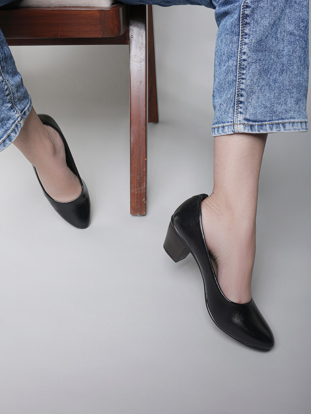 Shezone Solid Closed Back Block Pumps