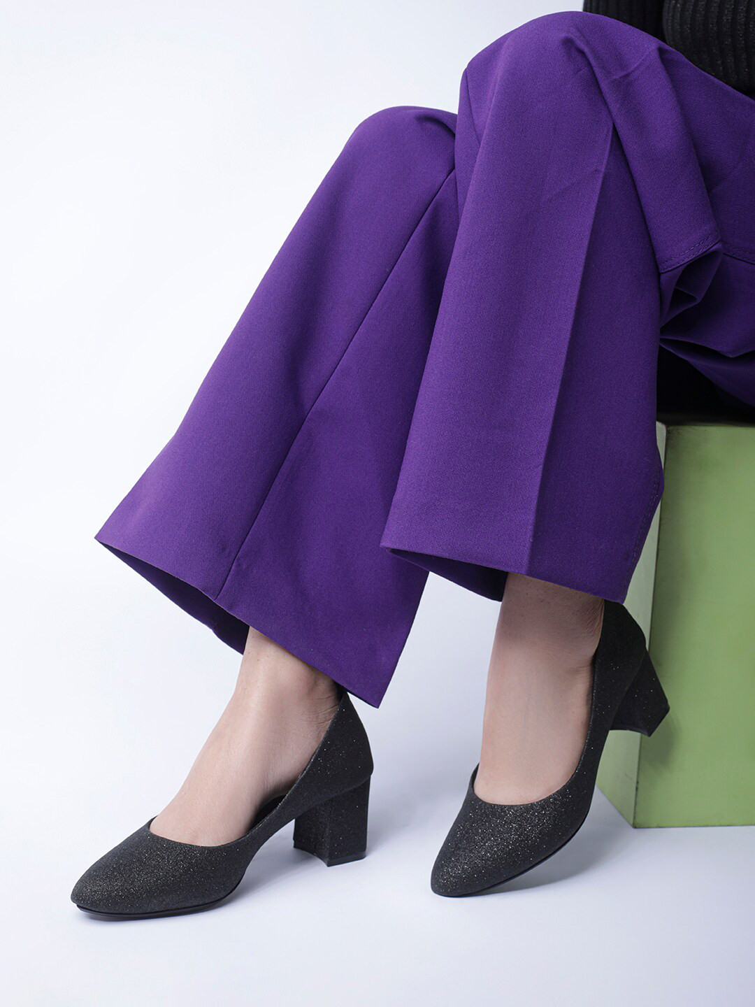 Shezone Embellished Block Pumps With Closed Back