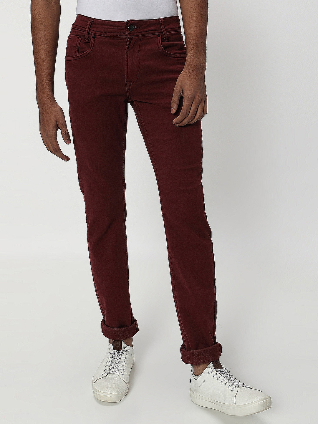 Mufti Men Maroon Super Slim Fit Easy Wash Trousers