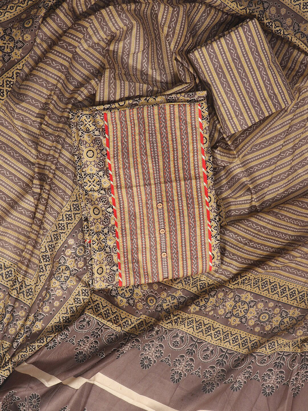 SALWAR STUDIO Printed Mirror Work Pure Cotton Unstitched Dress Material