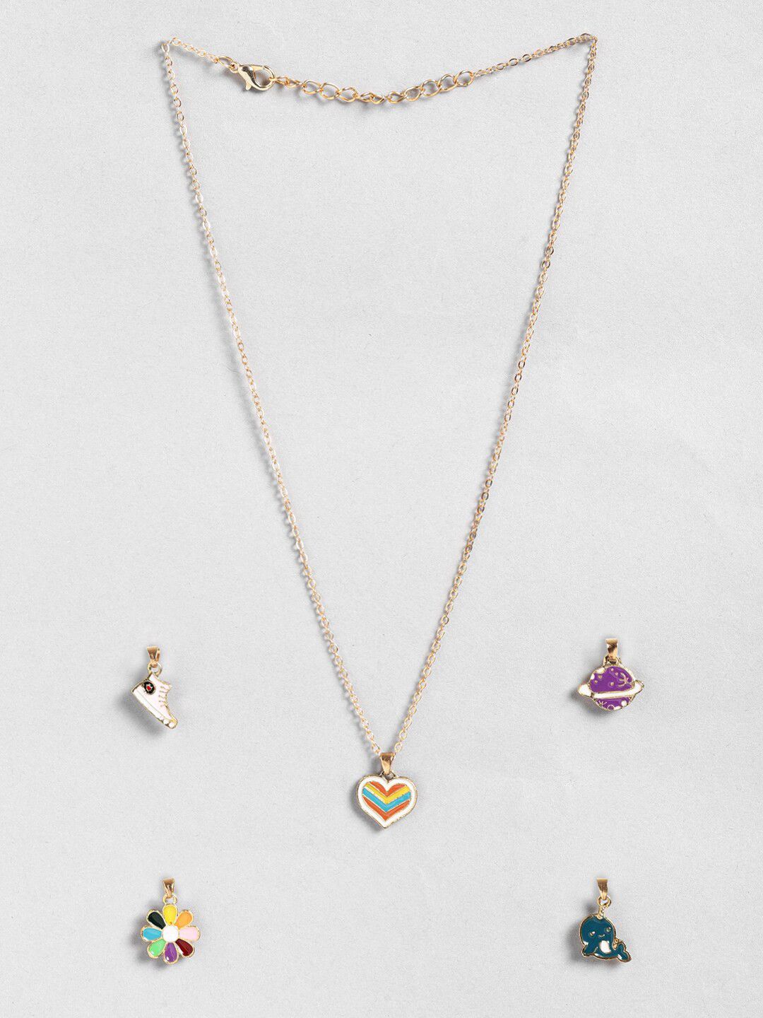 EL REGALO Girls Pack Of 5 Gold-Plated Contemporary Stone Studded Pendants With Chain