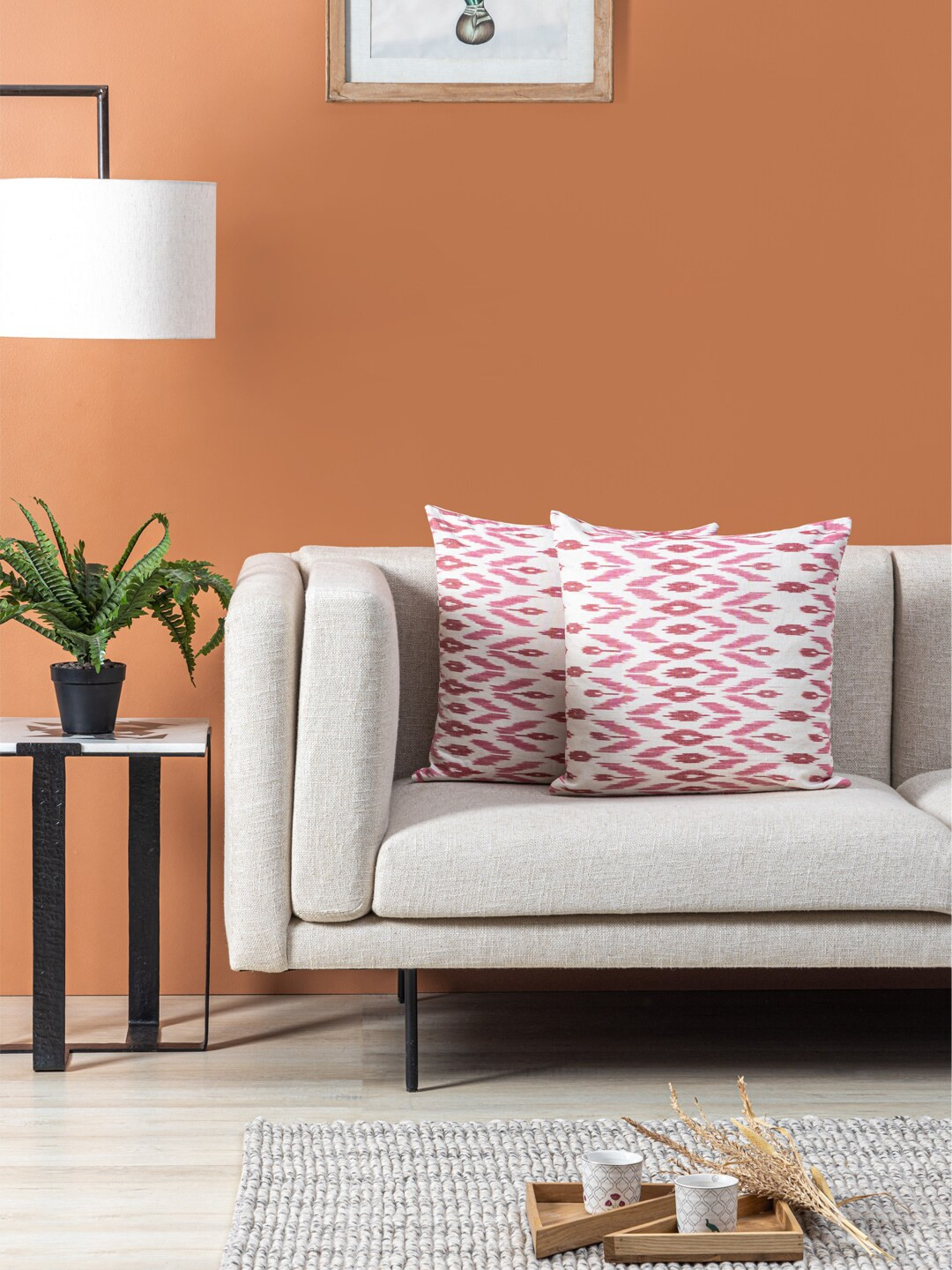 Contrast Living Self Design Cotton Breathable 2 Pcs Square Cushion Covers - 19.7x19.7In