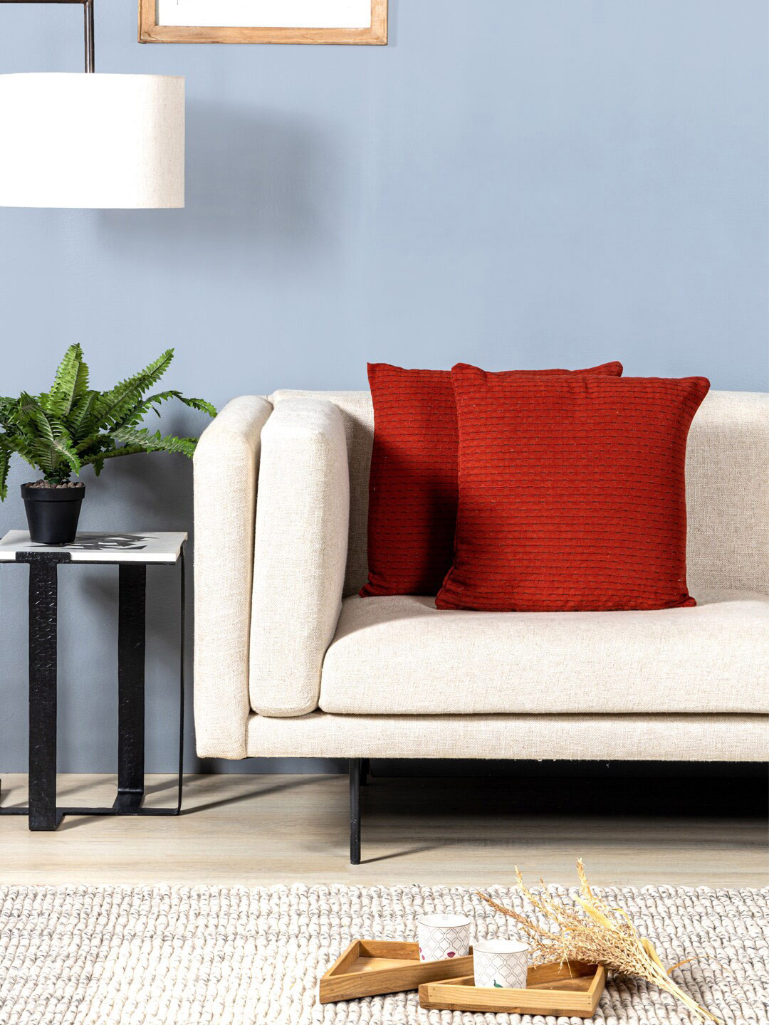 Contrast Living Red 2 Pieces Wool Square Cushion Covers