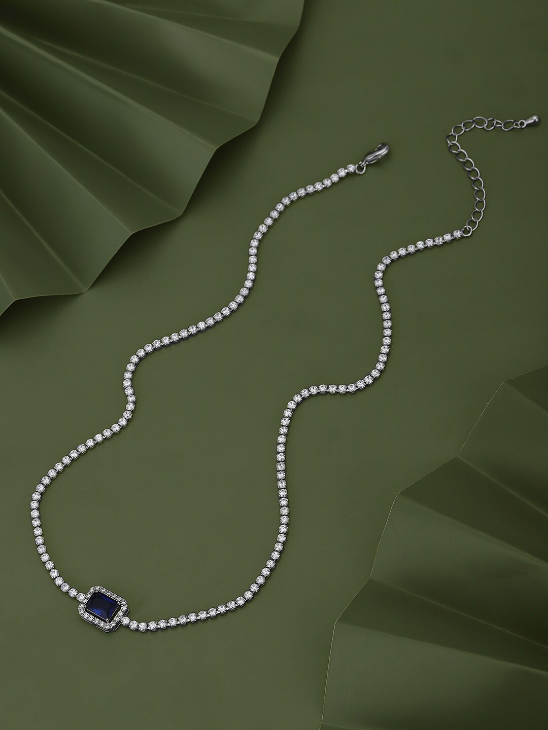 Carlton London Premium Rhodium-Plated Cubic Zirconia Studded Necklace