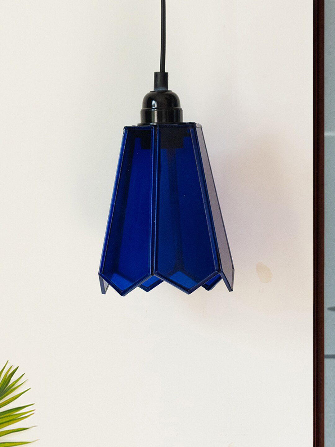 ExclusiveLane Glass Magnificence Navy Blue & Black Conical Hanging Pendant Lamp