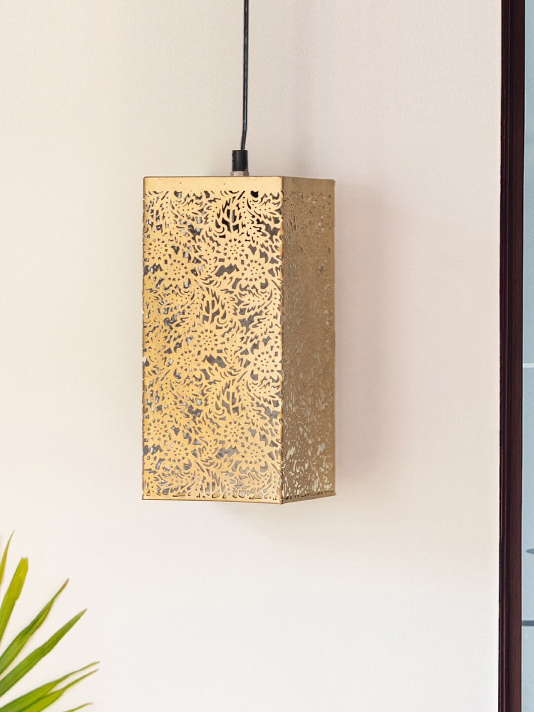 ExclusiveLane Beige Monochrome Lights Textured Cuboidal Hanging Pendant Lamp