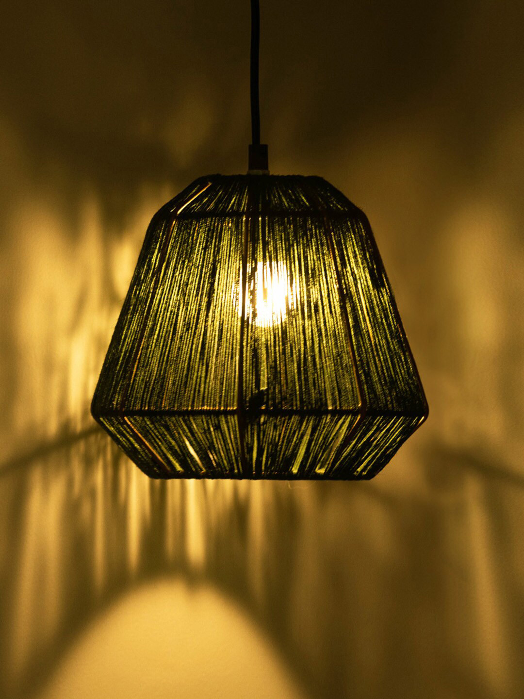 ExclusiveLane Jute Gleams Olive Green & Gold-Toned Textured Hanging Pendant Lamp