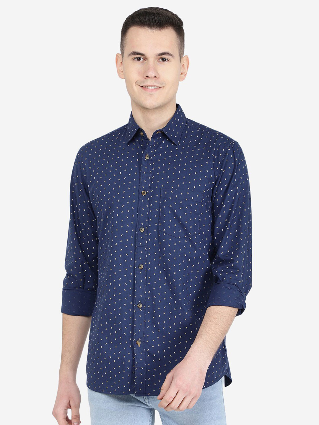 JADE BLUE Slim Fit Micro Ditsy Printed Cotton Shirt