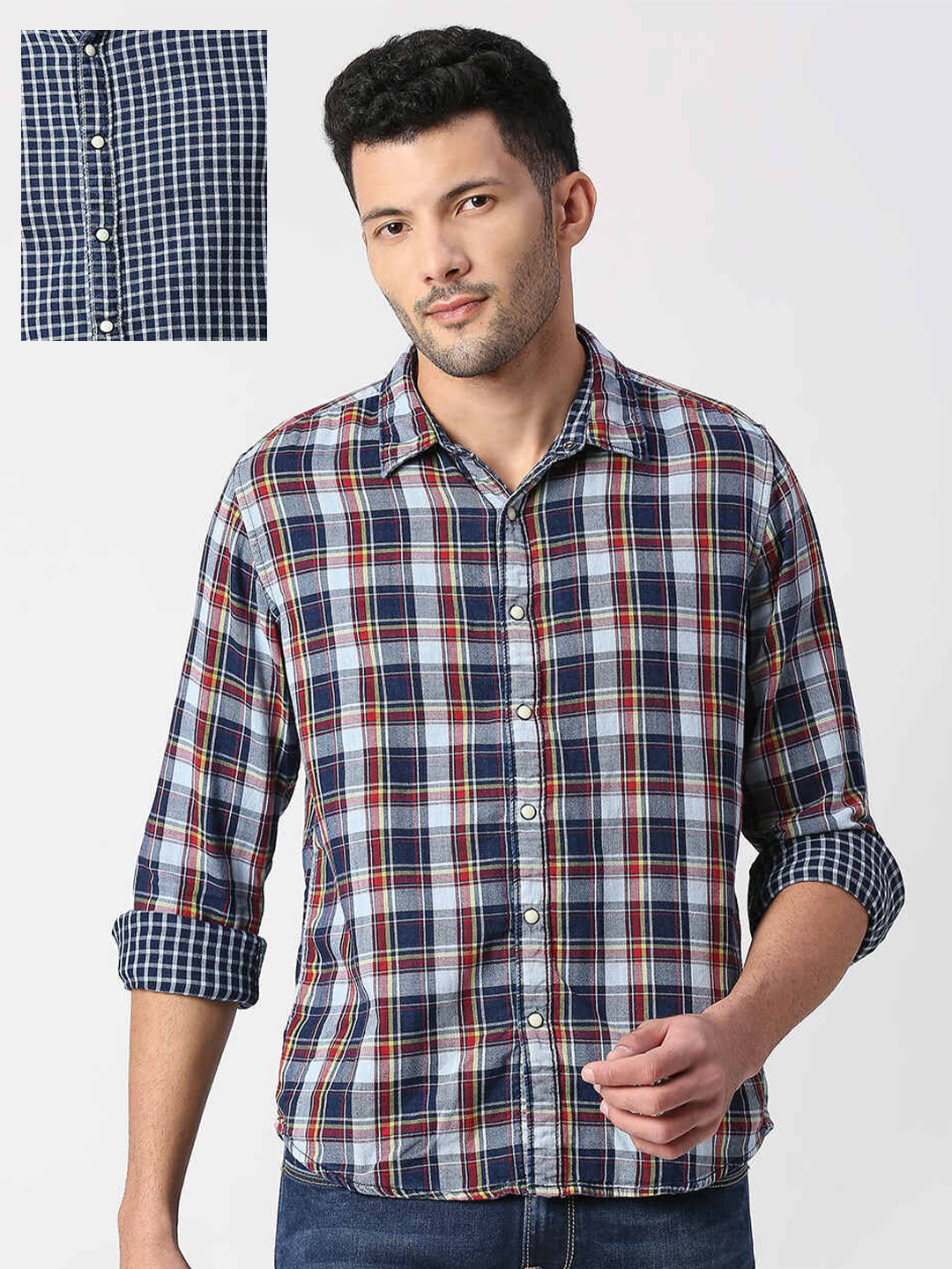 Pepe Jeans Relaxed Denim Tartan Checked Casual Cotton Shirt