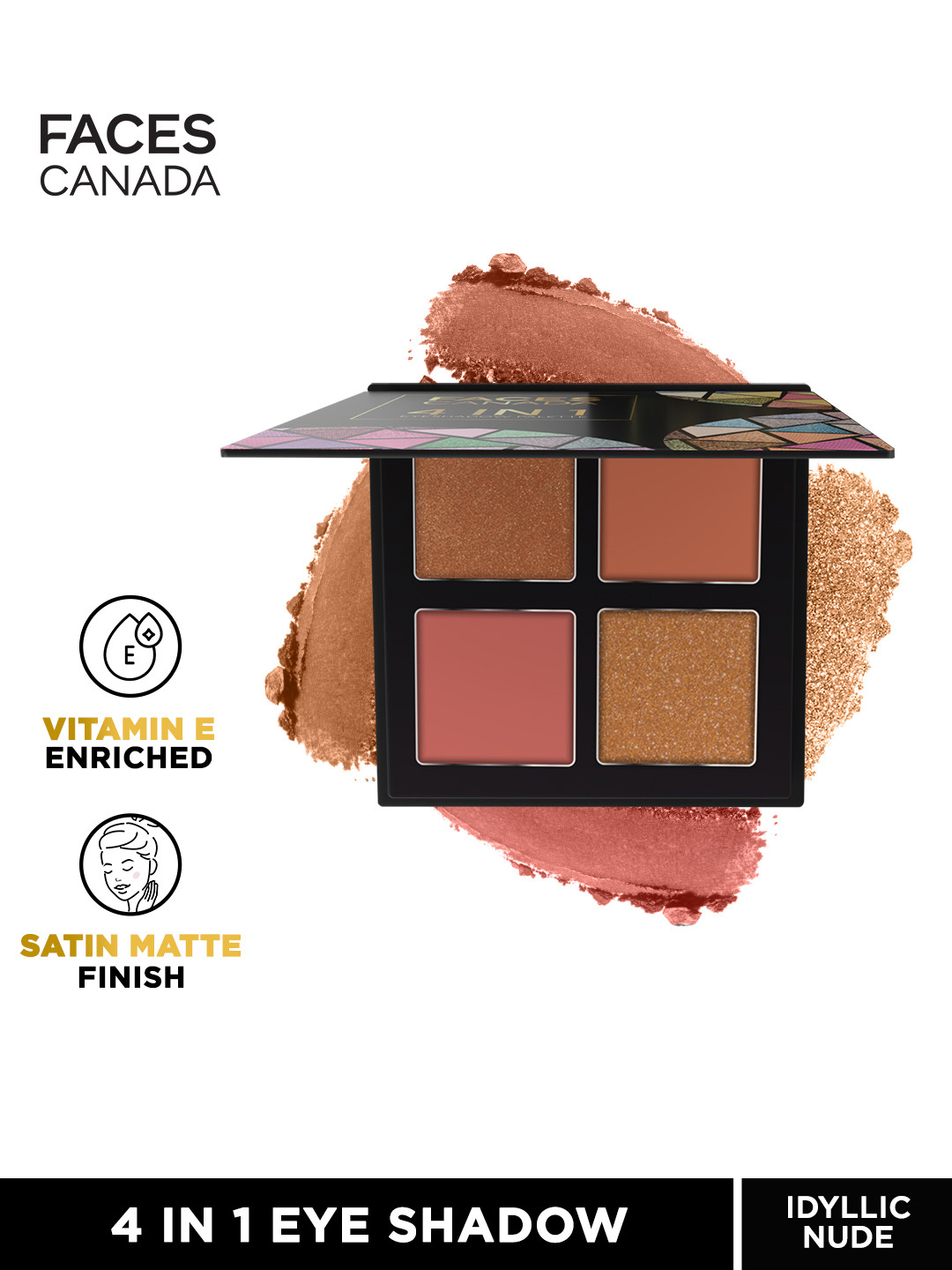 FACES CANADA 4 In 1 Shimmer & Satin Matte Finish Eyeshadow Palette - Idyllic Nudes 01