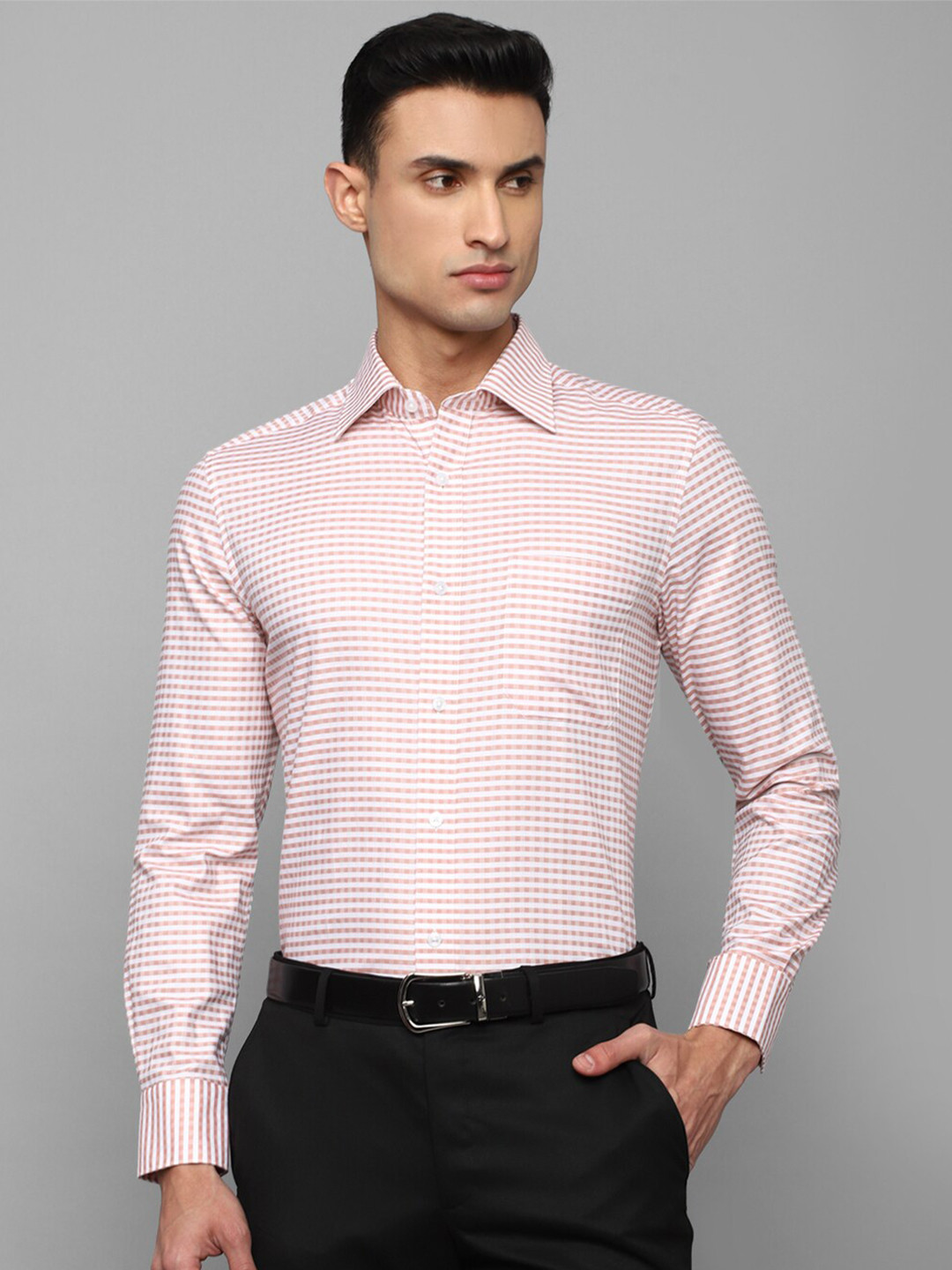 Louis Philippe Horizontal Stripes Pure Cotton Formal Shirt