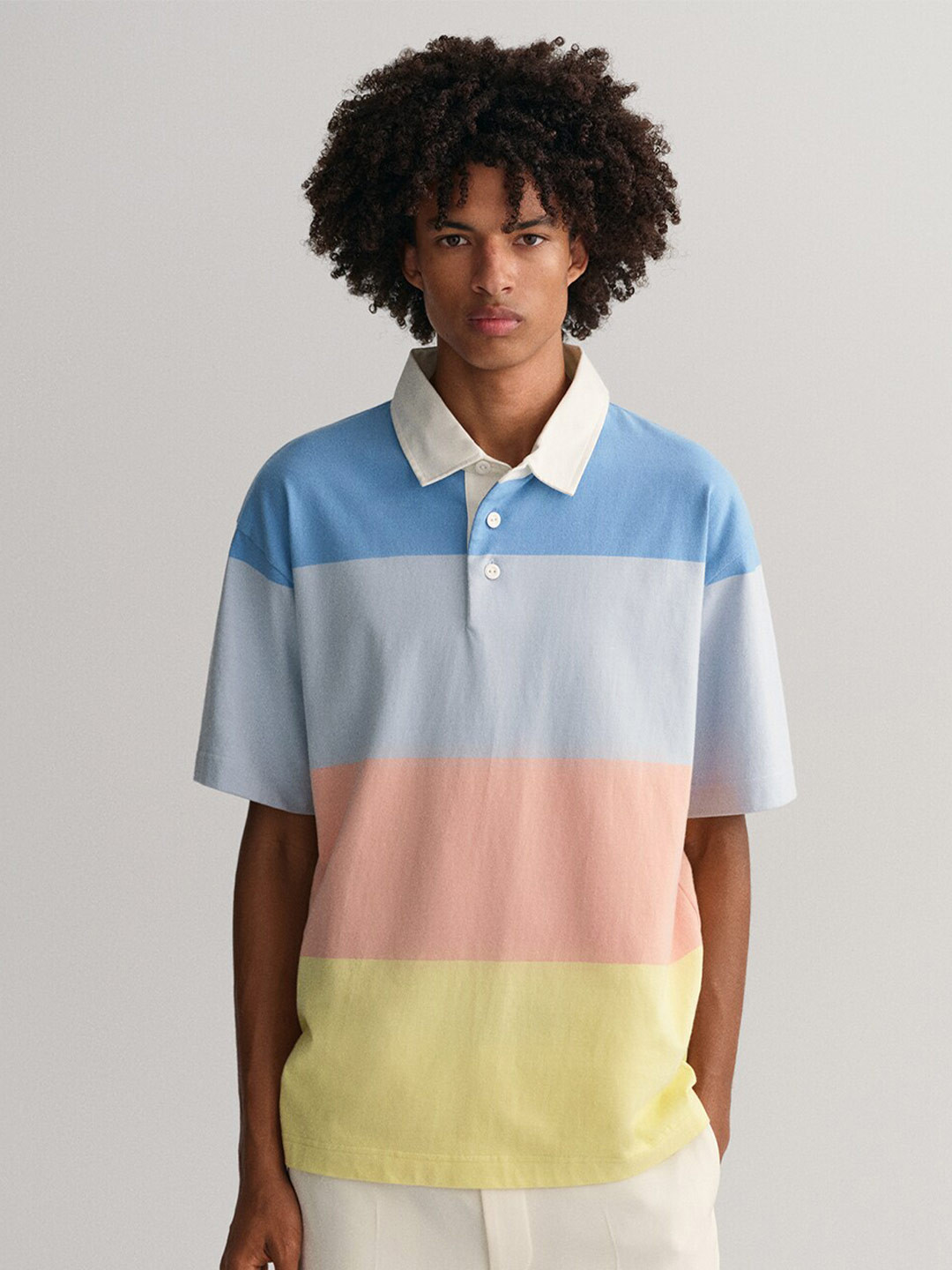 GANT Retro Block Colourblocked Polo Collar Cotton T-shirt