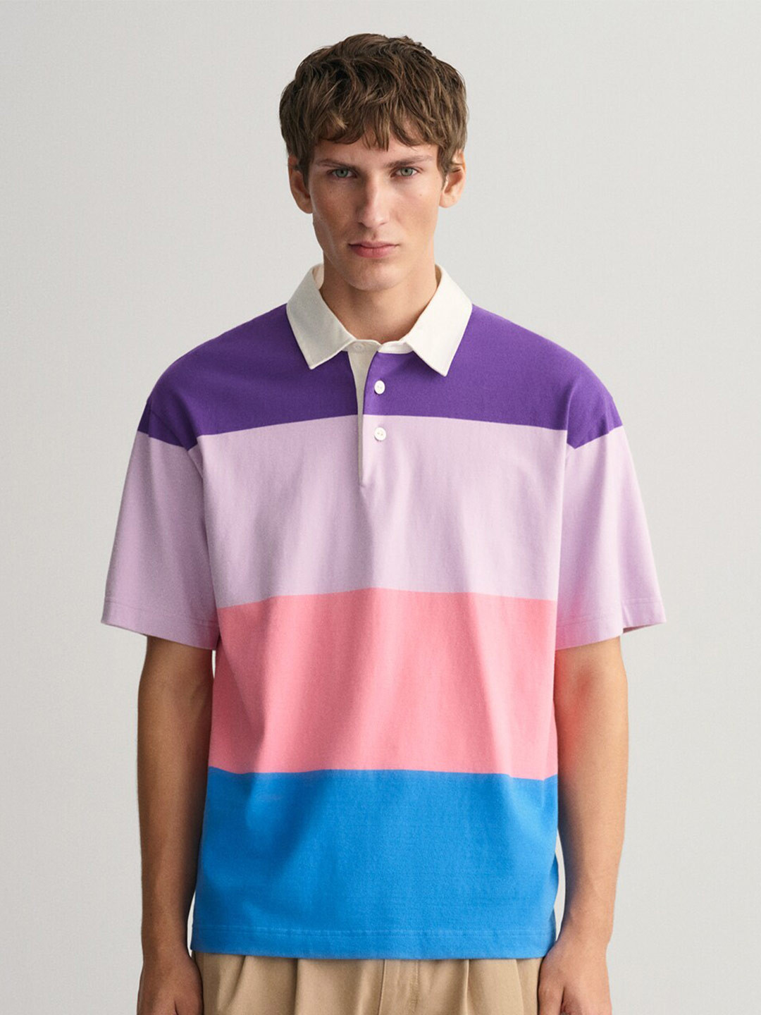 GANT Retro Block Striped Polo Collar Cotton T-shirt