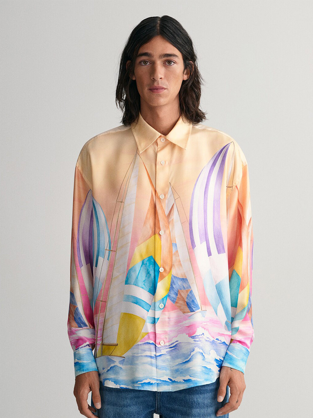 GANT Modern Tailored Fit Oversized Sailing Silk Printed Casual Shirt