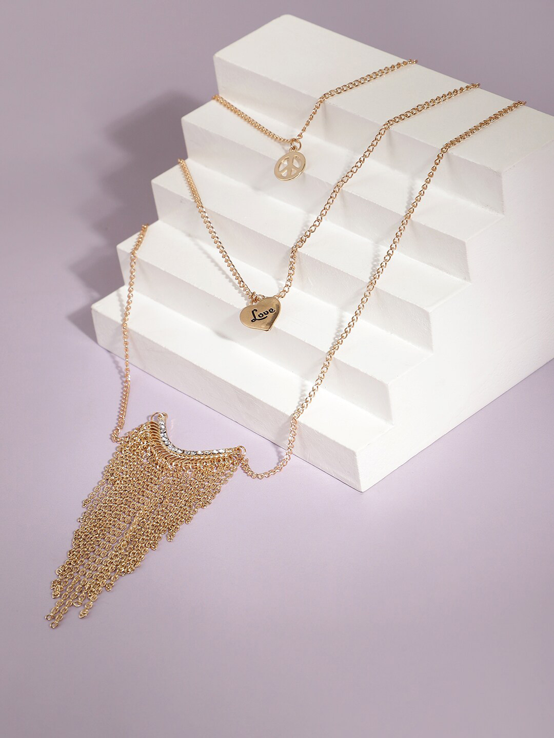 SOHI Gold-Plated 3 Layered Stone Studded Necklace