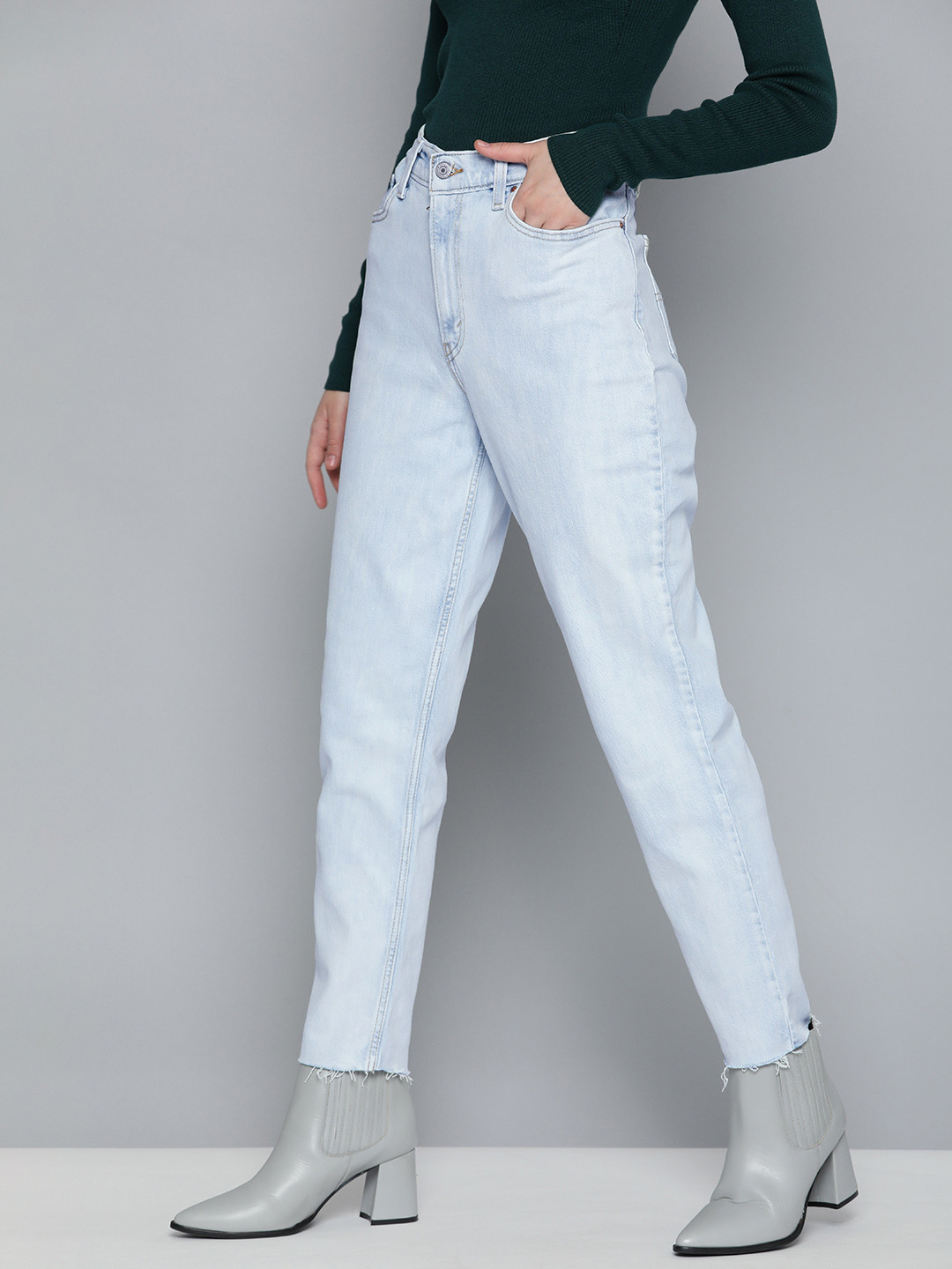 Levis Women Mid-Rise Heavy Fade Stretchable Mom Jeans