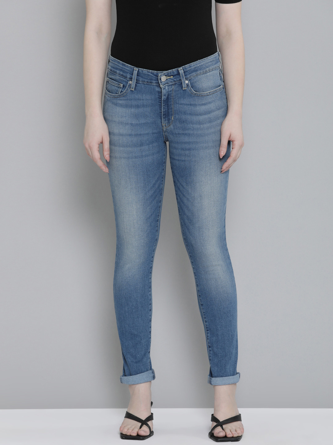 Levis Women Skinny Fit Heavy Fade Acid Wash Mid-Rise Stretchable Jeans