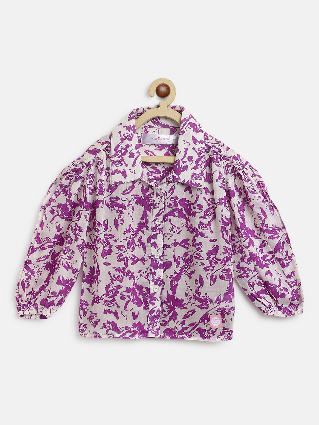 TALES & STORIES Girls Purple Floral Print Shirt Style Regular Fit Top