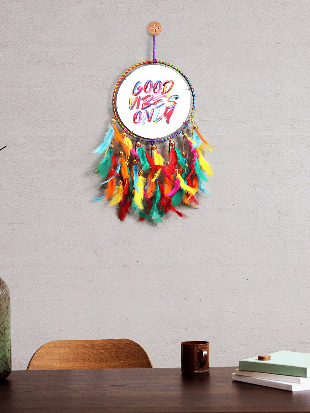 DULI Red Printed Good Vibes Hanging Dream Catcher