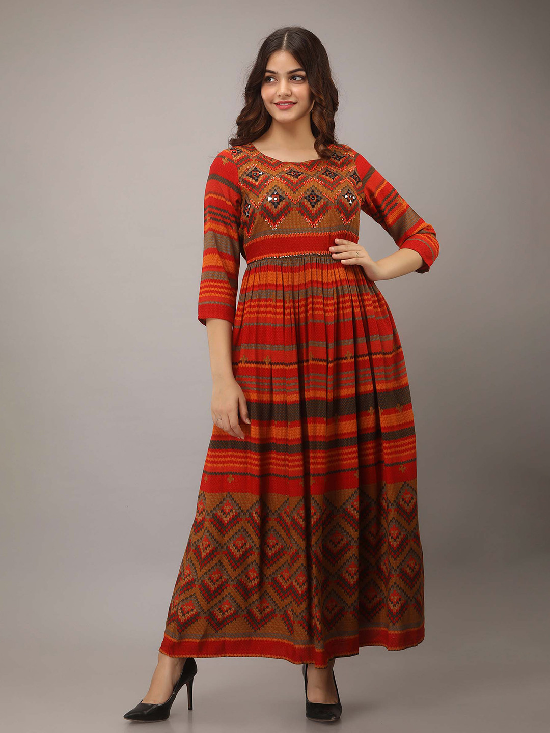 Spera Ethnic Motifs Printed Flared Ethnic Dress
