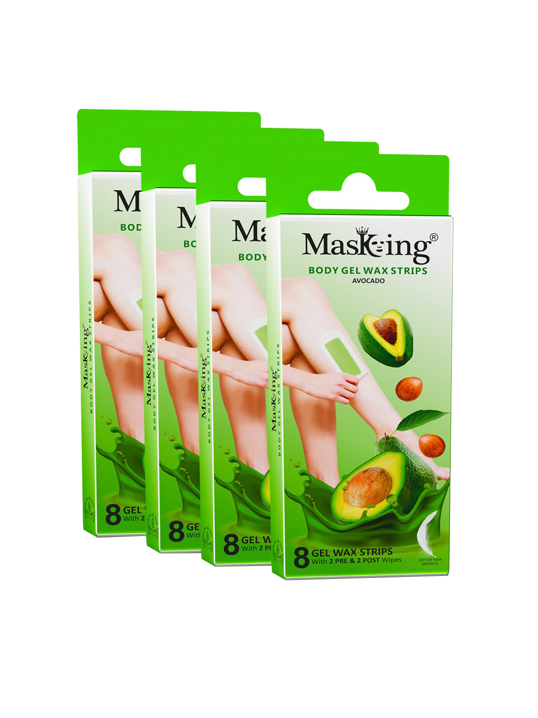 MasKing Set Of 4 Avocado Body Gel Waxing kit - 32 Strips & 2 Pre- 2 Post Wipes